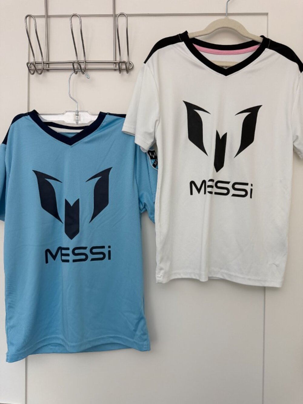 Lionel Messi #10 Youth Soccer T-Shirt Bundle (Set of 2) | White & Light Blue | L